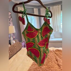 Vibrant Green and Pink One Piece Watermelon Swimsuit